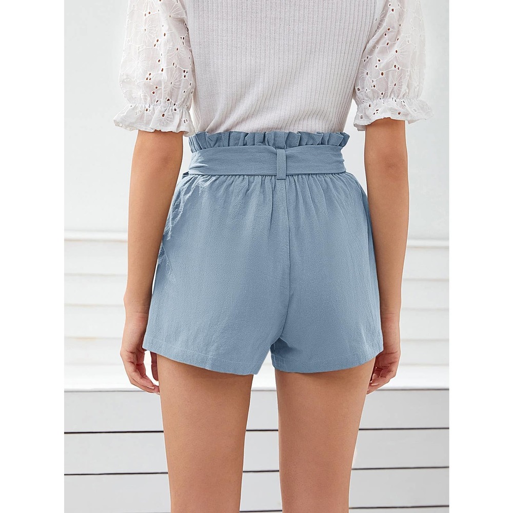 Boho Paperbag Belted Shorts high waist with pockets - olive green - Picture 4 of 11